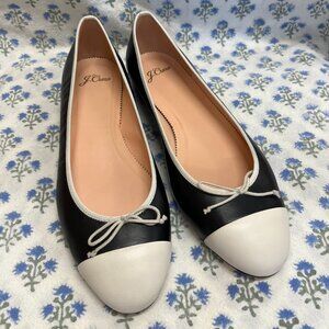 New J.Crew Kiki Ballet Flats Ivory & Black Leather